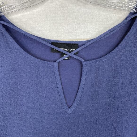 Fortune + Ivy Stitch Fix Women 2XL Top Blue Short Cuffed Sleeve Stretch V Neck - Picture 3 of 9